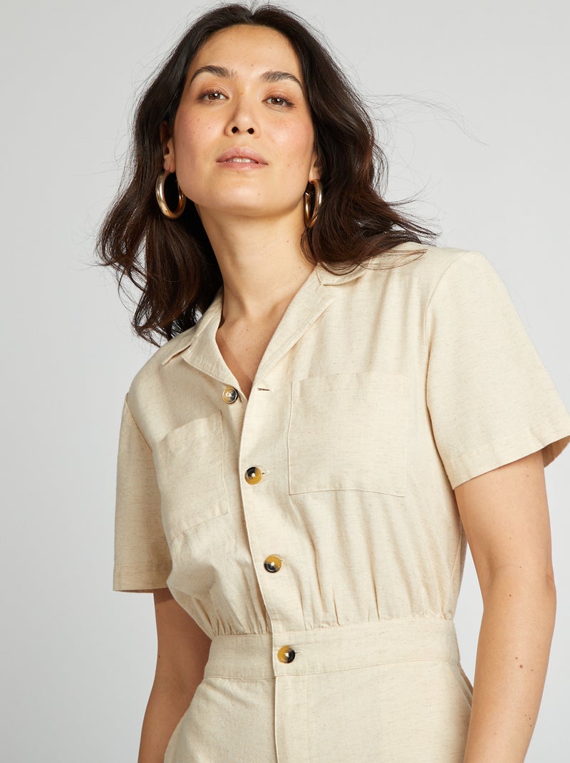 Macacão de manga curta com bolsos BRANCO - Kiabi