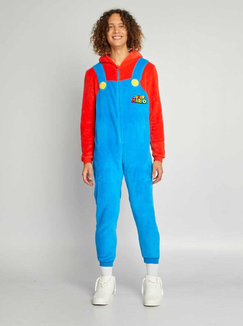 Macacão de noite 'Mário' em malha polar Azul/ Vermelho - Kiabi