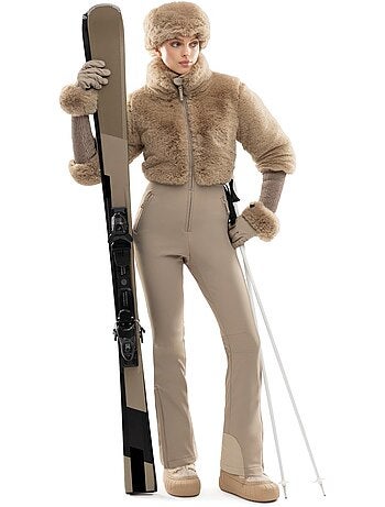 Macacão de ski retro com pelo sintético para mulher