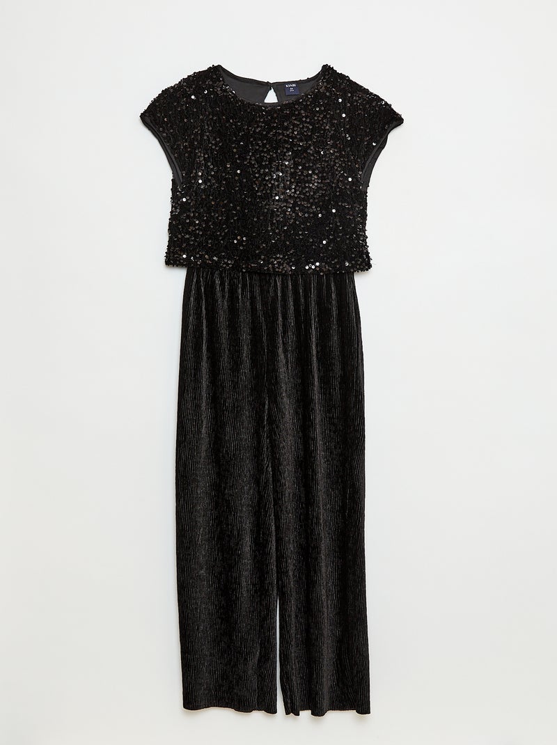 Macacão de veludo com lantejoulas Preto - Kiabi