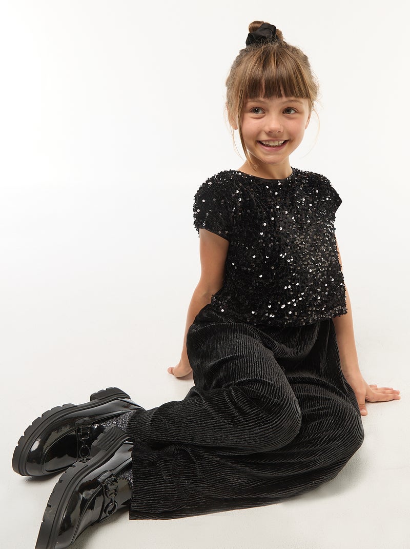 Macacão de veludo com lantejoulas Preto - Kiabi