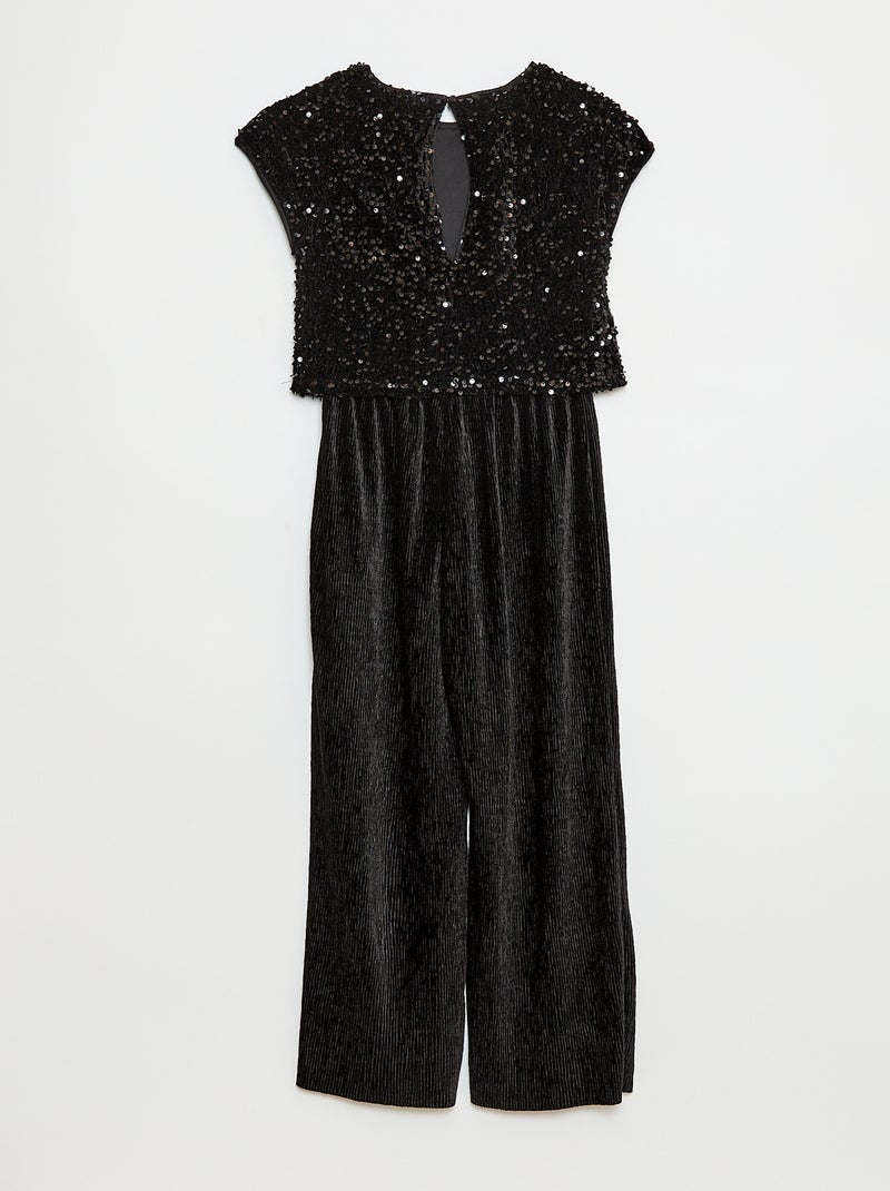 Macacão de veludo com lantejoulas Preto - Kiabi