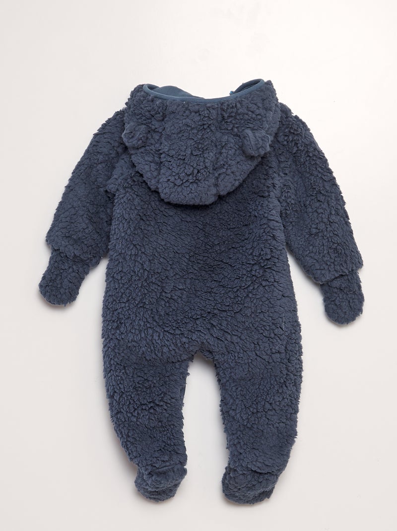 Macacão efeito lã de carneiro com luvas AZUL - Kiabi