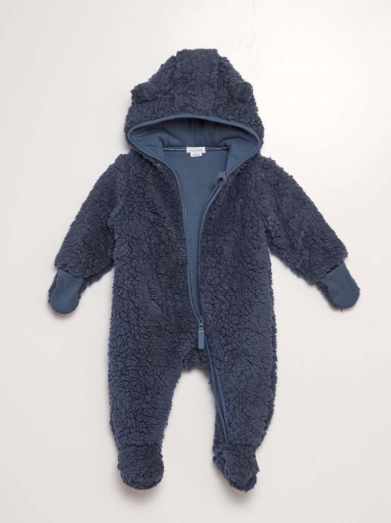 Macacão efeito lã de carneiro com luvas AZUL - Kiabi