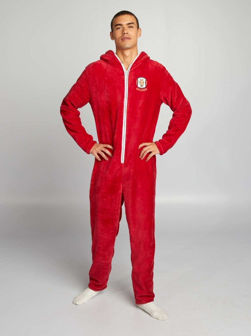 Macacão em malha polar com capuz VERMELHO - Kiabi