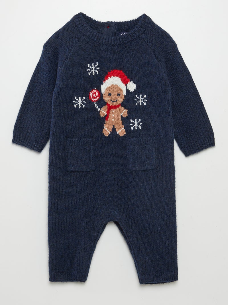 Macacão em tricô com estampado Natal AZUL - Kiabi