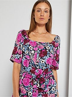 Macacão fluido com estampado 'flores' - Kiabi