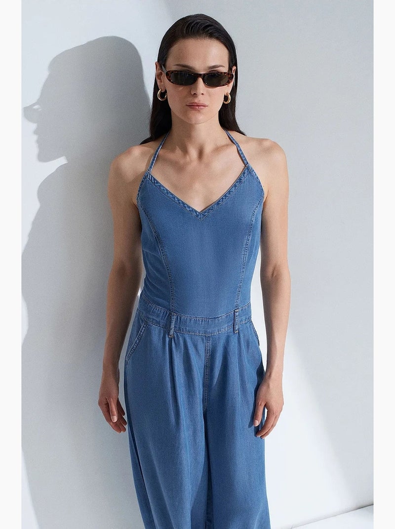Macacão halter de perna larga dilvin Azul-safira - Kiabi