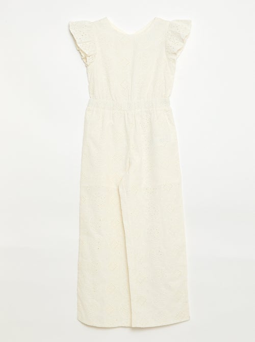 Macacão largo em algodão com bordado inglês e folhos - Kiabi