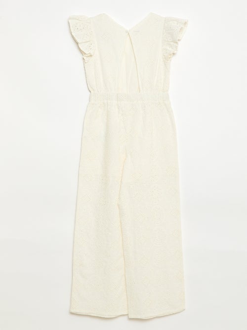 Macacão largo em algodão com bordado inglês e folhos - Kiabi