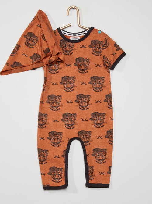 Macacão + lenço em jersey com estampado 'tigres' - Kiabi