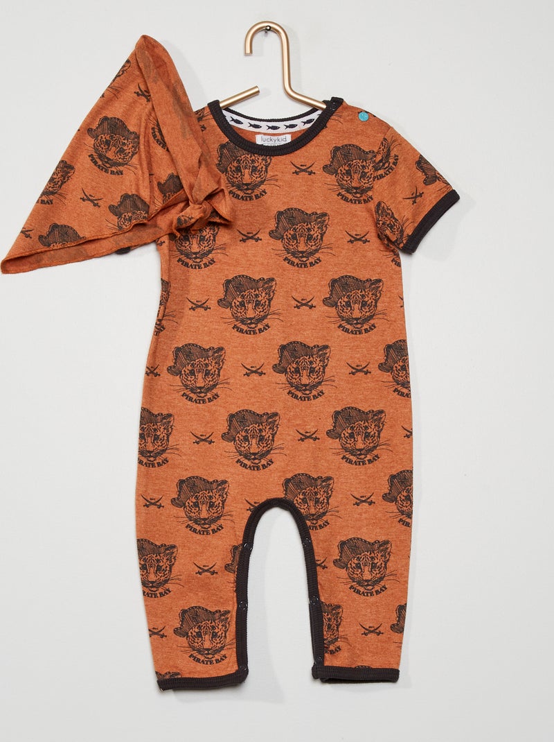 Macacão + lenço em jersey com estampado 'tigres' BEGE - Kiabi