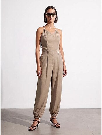 Macacão longo de tencel com decote halter dilvin