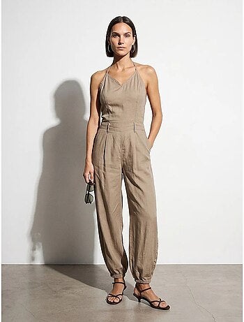 Macacão longo de tencel com decote halter dilvin