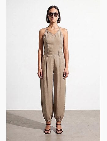 Macacão longo de tencel com decote halter dilvin