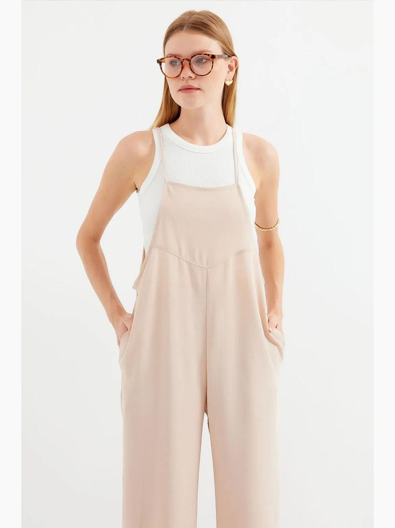 Macacão relaxed fit de perna larga com decote quadrado bdart Creme - Kiabi
