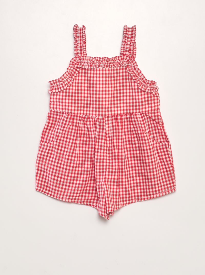 Macacão vichy em voile de algodão VERMELHO - Kiabi