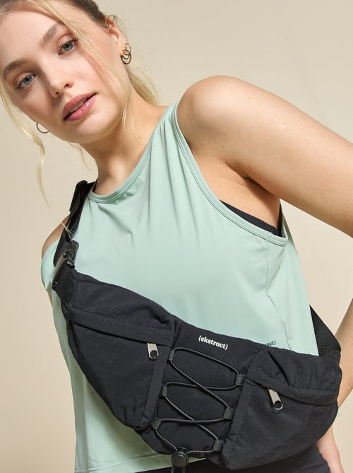 Mala de cintura desportiva (ekstract) com bolsos exteriores e interiores 15x40 cm - Kiabi Mala de cintura desportiva (ekstract) com bolsos exteriores e interiores 15x40 cm - Kiabi