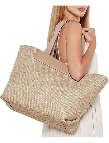 Mala de Ombro Bege em Ráfia para Mulher Calvin Klein Jeans CK Raffia