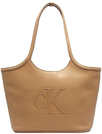 Mala de senhora camel calvin klein jeans bold ck shopper