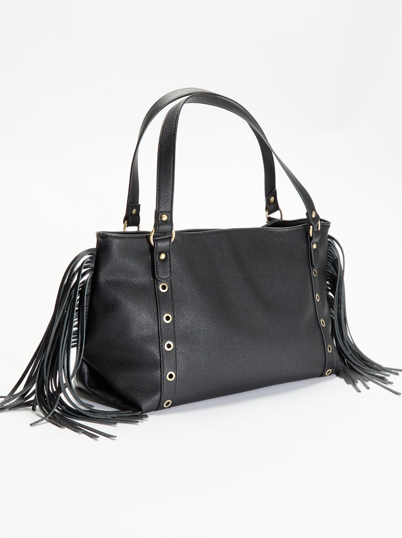 Mala hobo com franjas em imitação de pele Preto - Kiabi