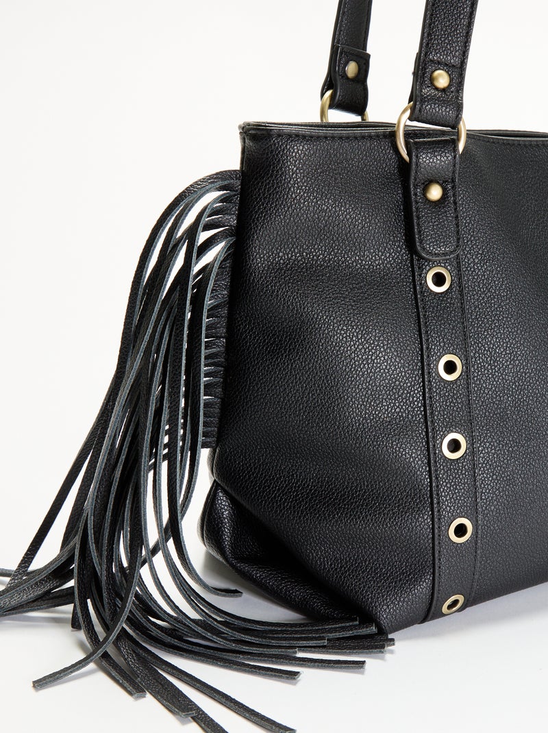 Mala hobo com franjas em imitação de pele Preto - Kiabi
