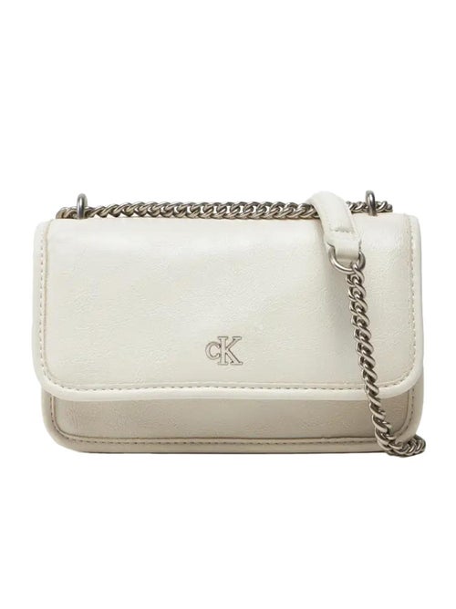 Mala Tiracolo Calvin Klein Jeans Ecru com Corrente para Mulher - Kiabi Mala Tiracolo Calvin Klein Jeans Ecru com Corrente para Mulher - Kiabi