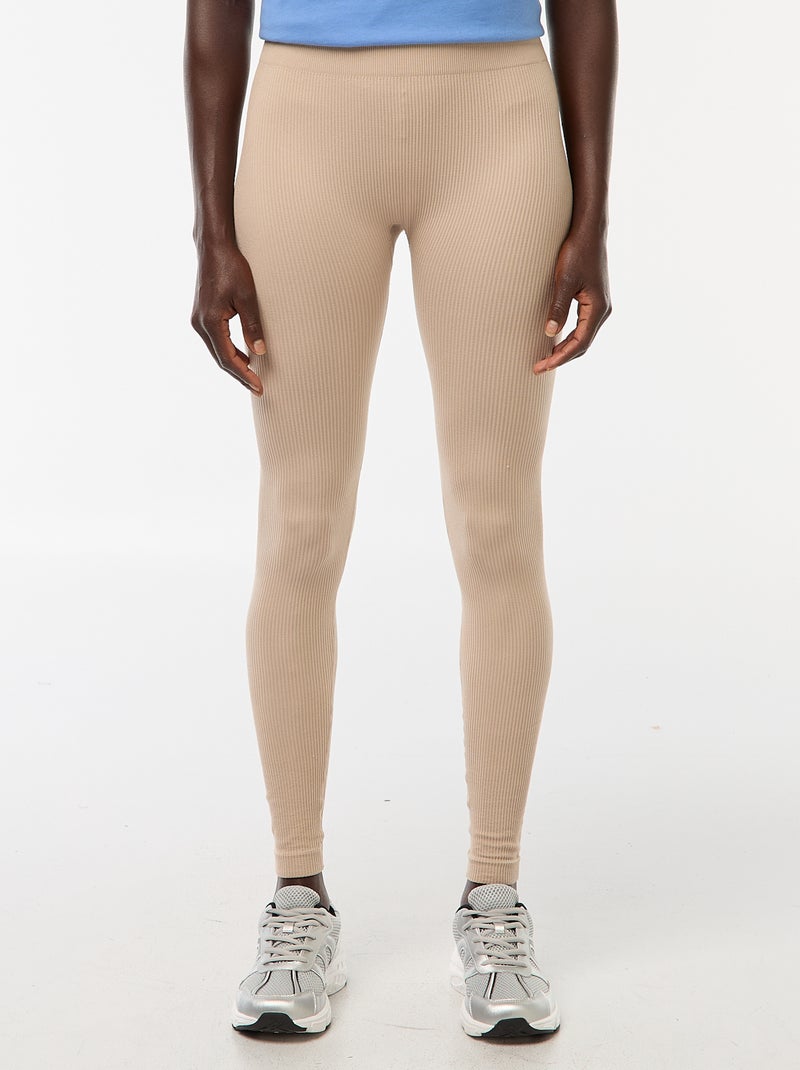 Malha elástica canelada em costura bege - Kiabi