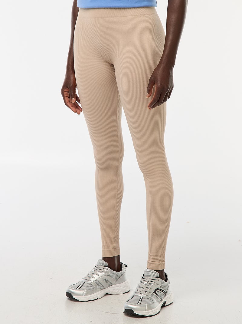 Malha elástica canelada em costura bege - Kiabi