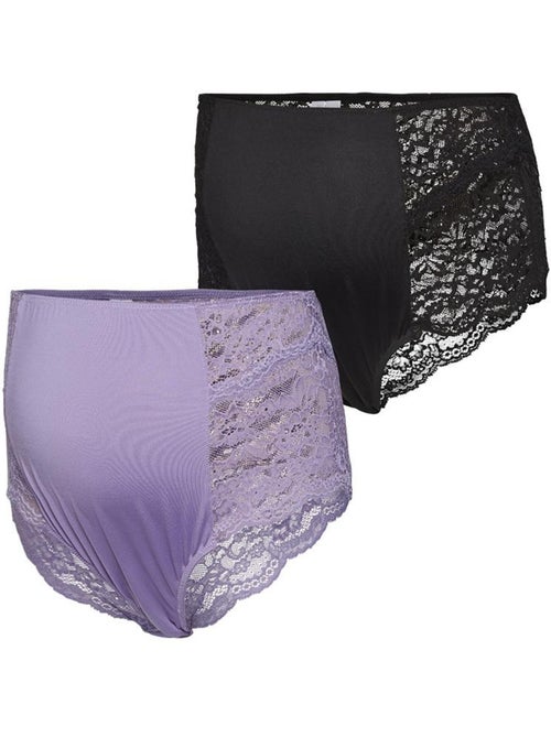 Mamalicious Senia - Pack 2 Cuecas de Gravidez Violeta/Preto para Mulher - Kiabi