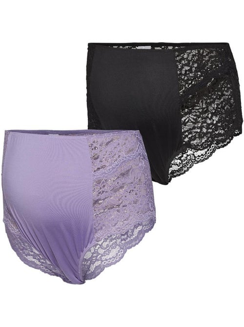 Mamalicious Senia - Pack 2 Cuecas de Gravidez Violeta/Preto para Mulher - Kiabi