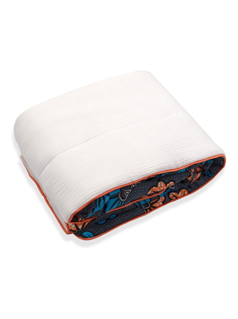 Manta de bebé reversível em wax e gaze dupla | sevira kids Branco Multicolor - Kiabi