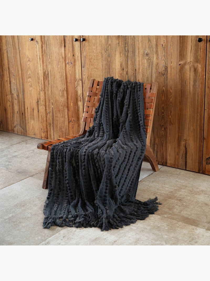 Manta de chenille texturada com franjas Cinza antracite - Kiabi