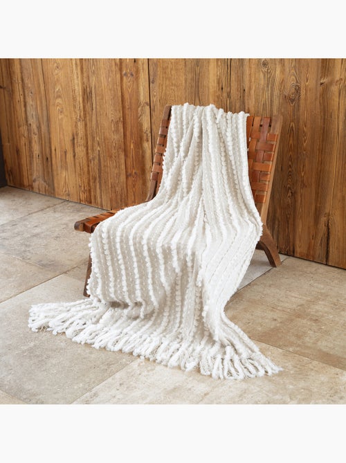 Manta de chenille texturada com franjas - Kiabi Manta de chenille texturada com franjas - Kiabi