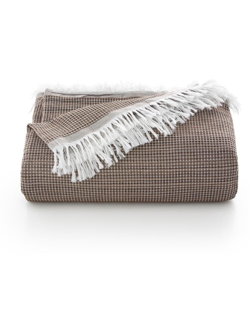 Manta plaid em tecido texturizado de fio tingido, relevo em favo de mel e franjas - Gamusi. - Kiabi Manta plaid em tecido texturizado de fio tingido, relevo em favo de mel e franjas - Gamusi. - Kiabi