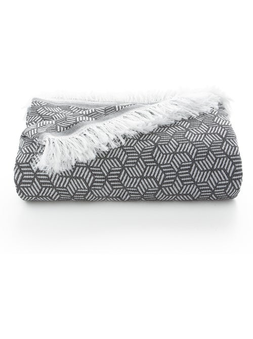 Manta tipo plaid em tecido texturizado de fio tingido, com franjas - Gamusi - Kiabi