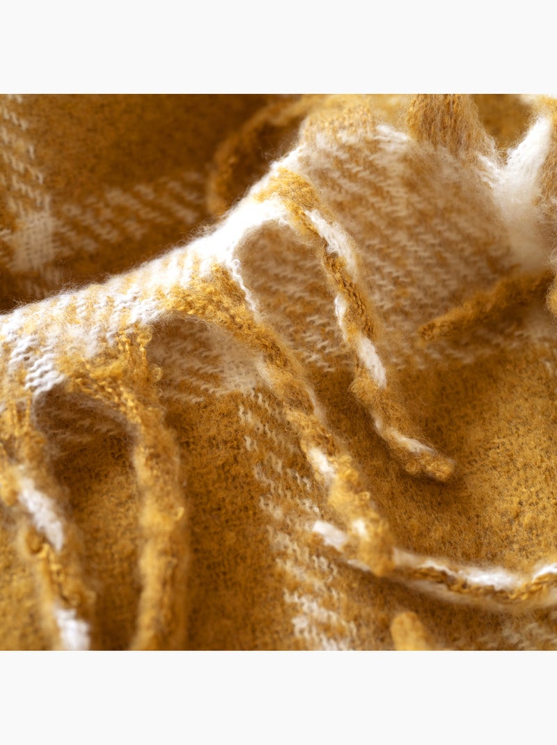 Manta xadrez com aspeto de mohair e franjas Amarelo - Kiabi