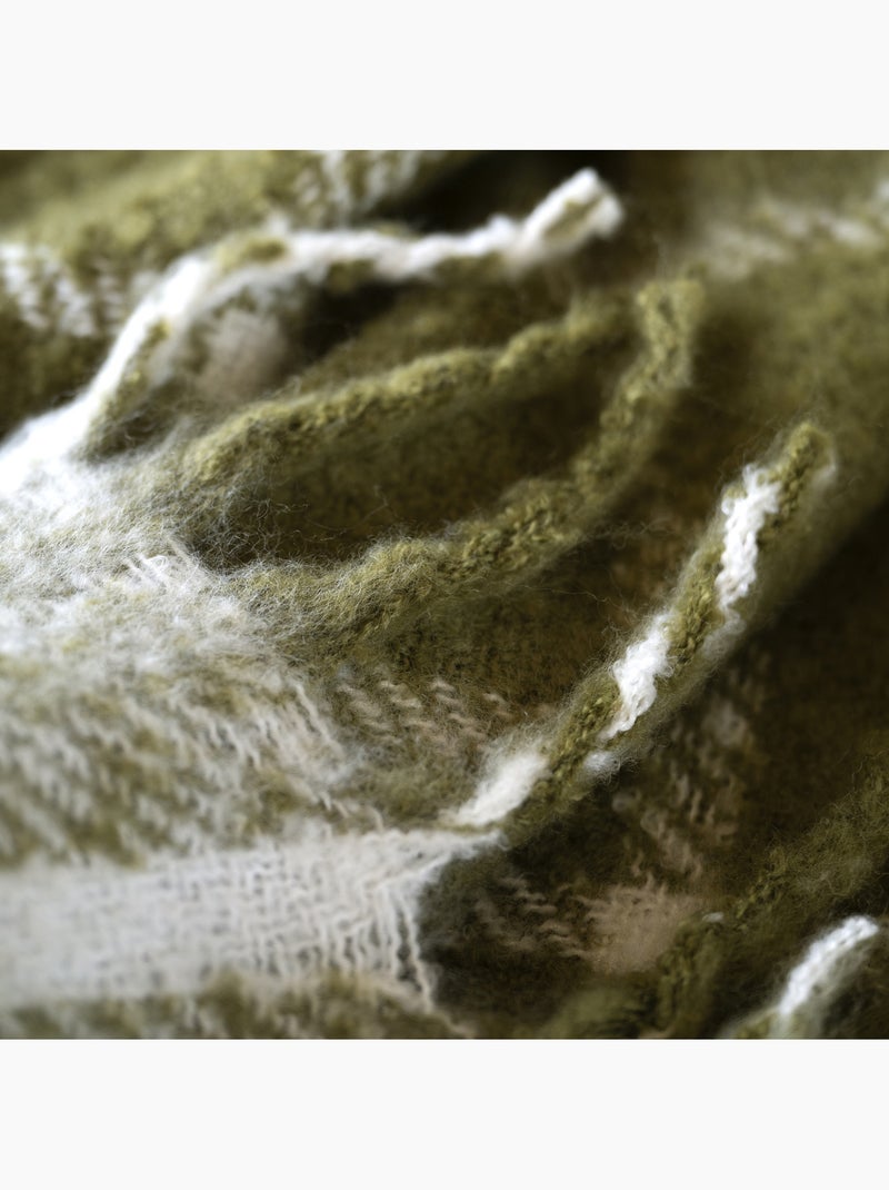 Manta xadrez com aspeto de mohair e franjas Verde - Kiabi
