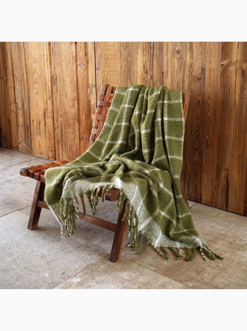 Manta xadrez com aspeto de mohair e franjas Verde - Kiabi