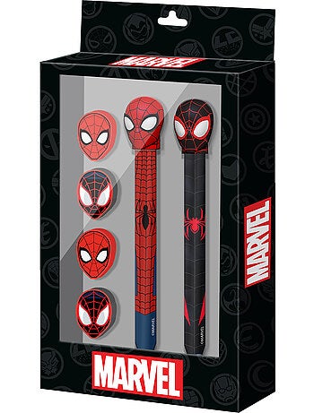 Marvel Homem-Aranha Peter Pack de Caneta de Gel Apagável + Lápis Eterno + 4 Borrachas, Vermelha