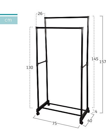 Max home burro de roupa altura dupla com sapateira e rodas 75x40x157 cm