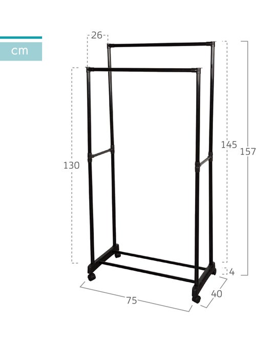 Max home burro de roupa altura dupla com sapateira e rodas 75x40x157 cm - Kiabi