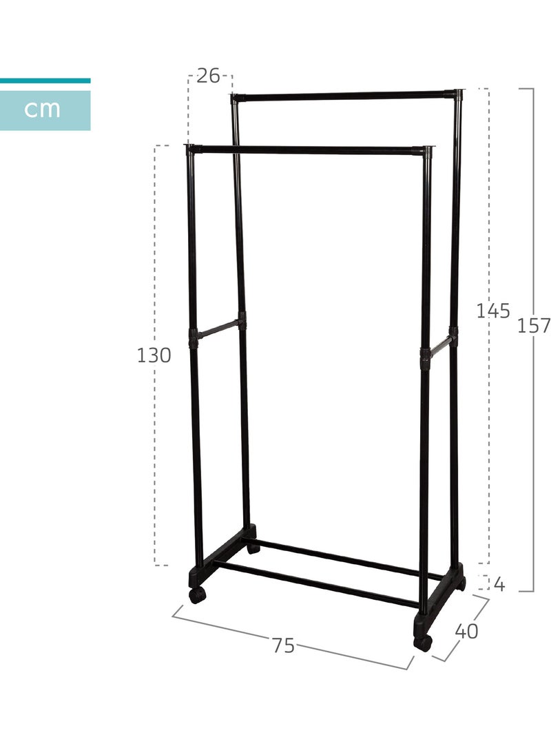 Max home burro de roupa altura dupla com sapateira e rodas 75x40x157 cm Madeira natural - Kiabi
