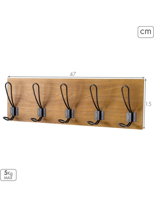 Max home cabide de parede de madeira com 5 ganchos, 47 x 7 x 15 cm - Kiabi