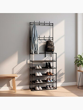 Max home cabideiro de pé 60x25x173 cm de plástico com 8 cabides e 5 prateleiras