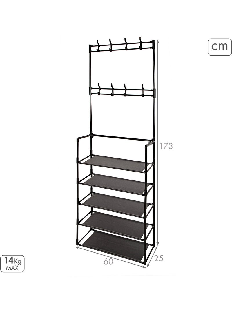 Max home cabideiro de pé  60x25x173 cm de plástico com 8 cabides e 5 prateleiras Preto - Kiabi