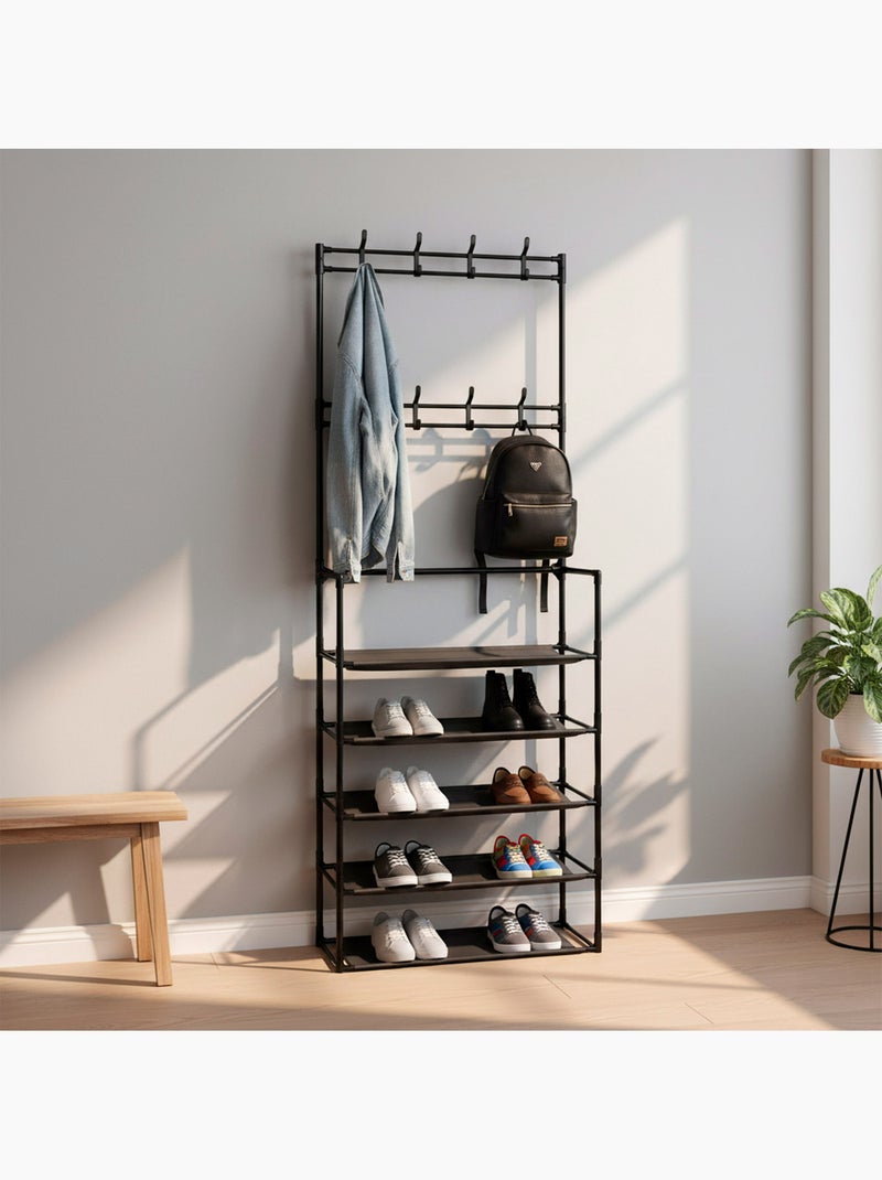 Max home cabideiro de pé  60x25x173 cm de plástico com 8 cabides e 5 prateleiras Preto - Kiabi