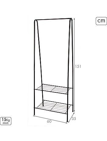 Max home cabideiro fixo de metal 60x35x151 cm com duas prateleiras de arame