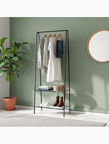 Max home cabideiro fixo de metal 60x35x151 cm com duas prateleiras de arame