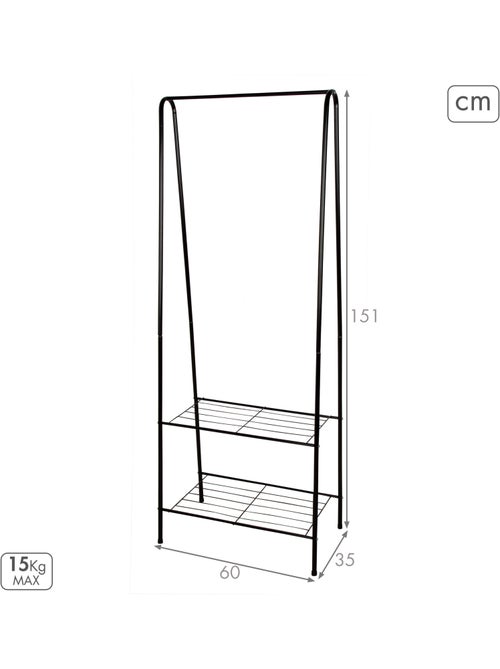 Max home cabideiro fixo de metal 60x35x151 cm com duas prateleiras de arame - Kiabi